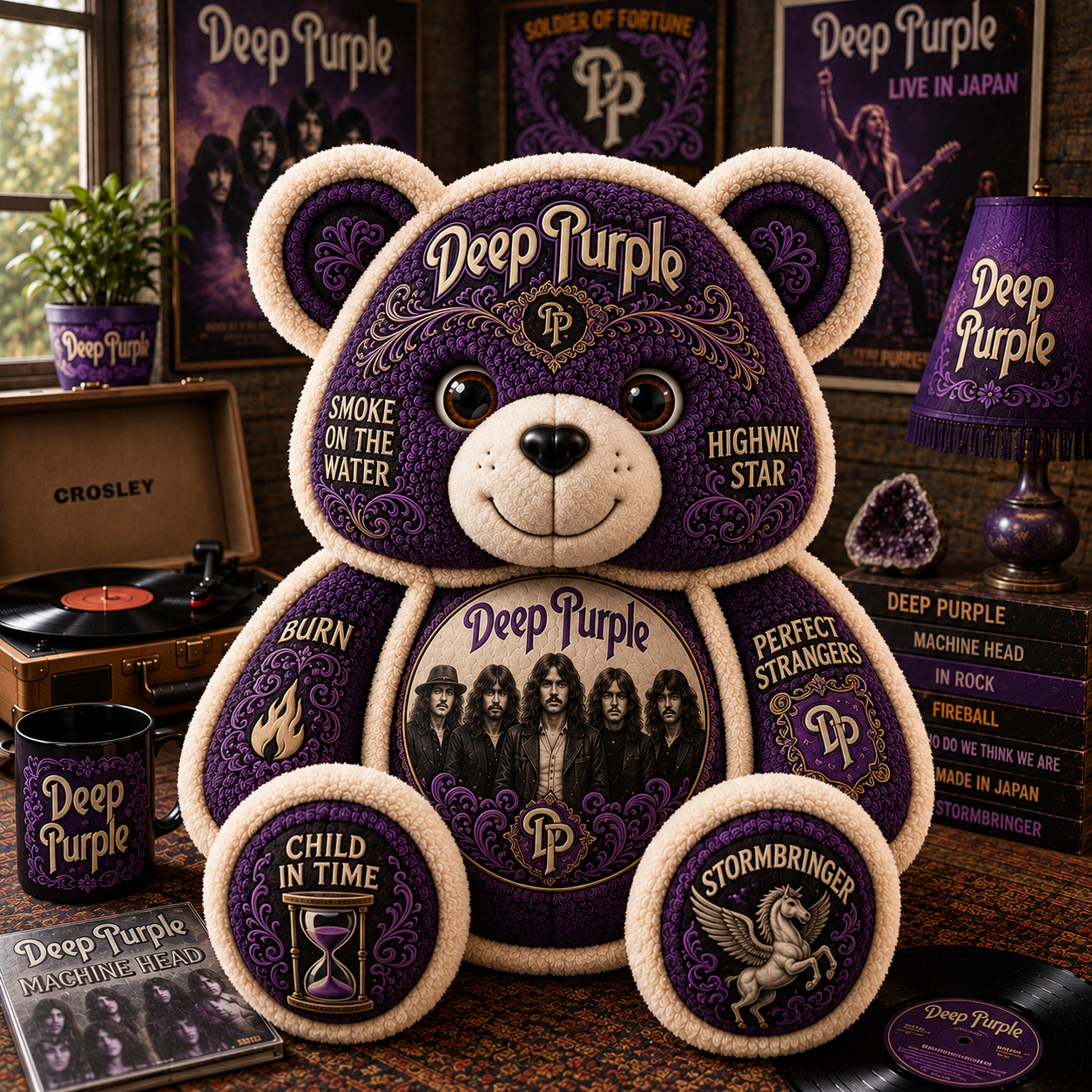 Deep Purple Bear Custom Shaped Pillow – Classic Rock Music Fan Gift