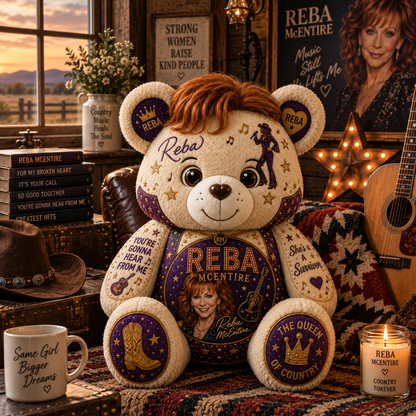 Reba McEntire Bear Custom Shaped Pillow – Queen of Country Music Fan Gift, Country Lover Decor