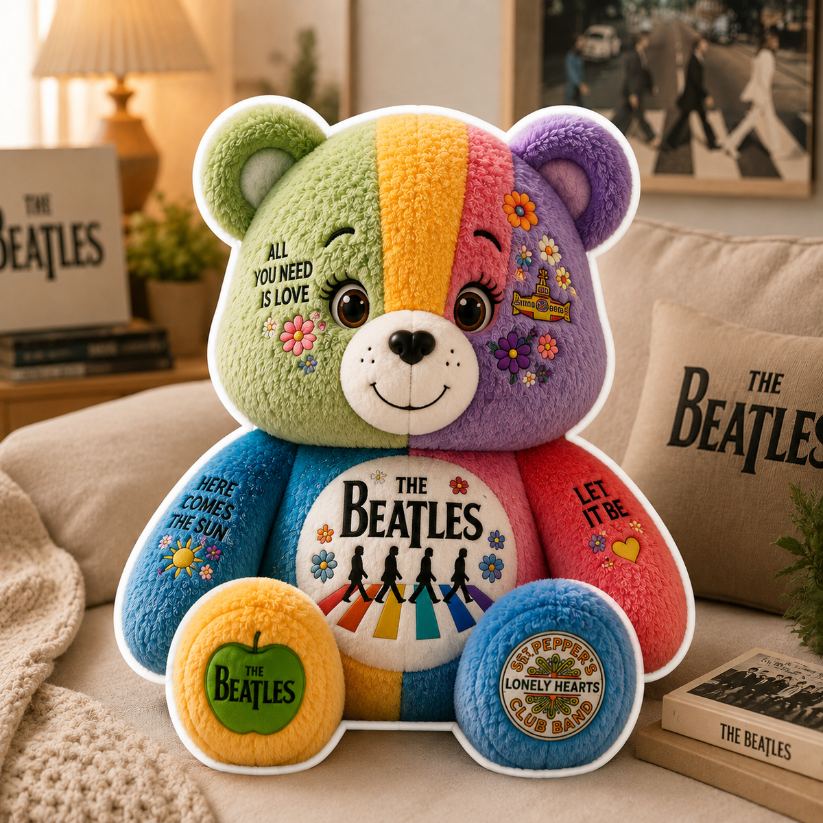 The Beatles Bear Custom Shaped Pillow – Gift for Beatles Fans & Music Lovers