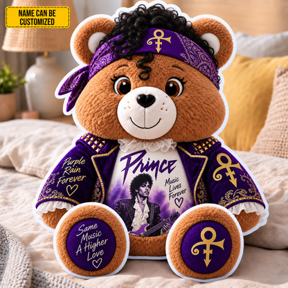 Prince Custom Shaped Bear Pillow – Purple Rain Inspired Gift for Prince Fans