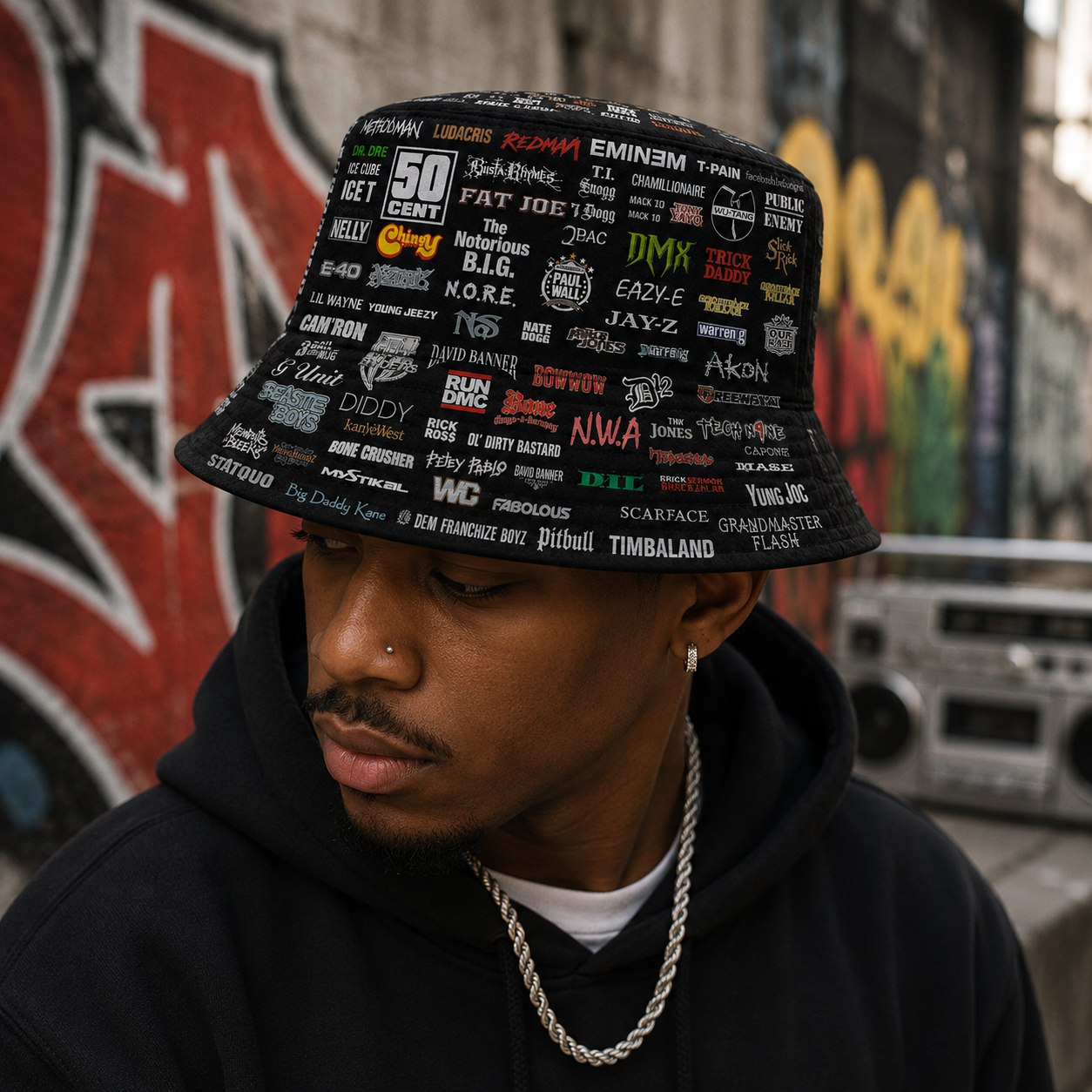 Classic Golden 80’s & 90’s Hip Hop All Over  Bucket Hat Version 3