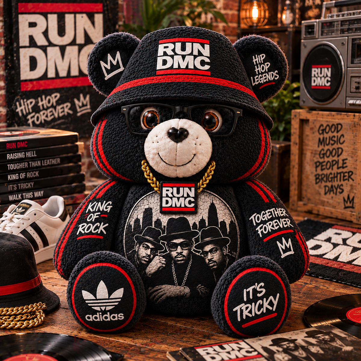 Run-DMC Custom Shaped Bear Pillow – Old School Hip Hop Inspired Gift for Run-DMC Fans