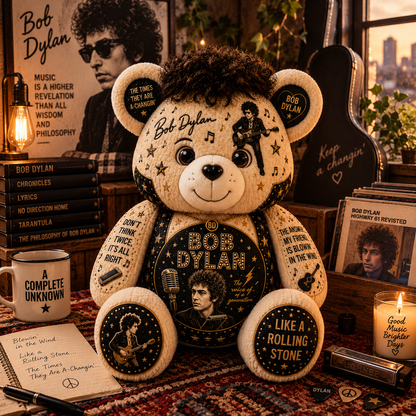 Bob Dylan Bear Custom Shaped Pillow – Like a Rolling Stone Music Fan Gift, Classic Folk Rock Legend Decor