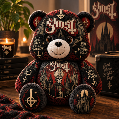 Ghost Custom Shaped Bear Pillow – Heavy Metal Music Inspired Gift for Ghost Fans
