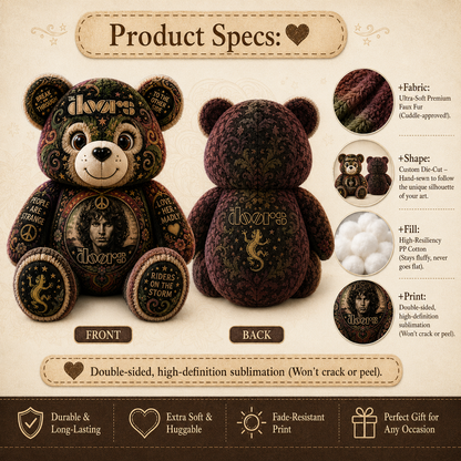 The Doors Bear Custom Shaped Pillow – Rock Music Legend Gift
