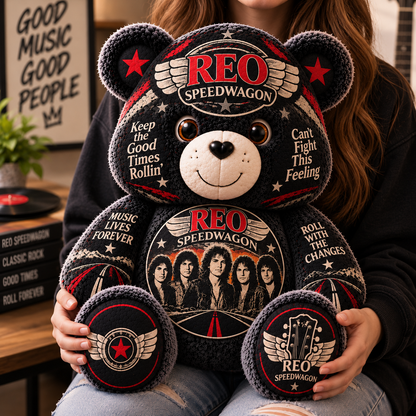 REO Speedwagon Custom Shaped Bear Pillow – Can’t Fight This Feeling Classic Rock Inspired Gift for REO Speedwagon Fans