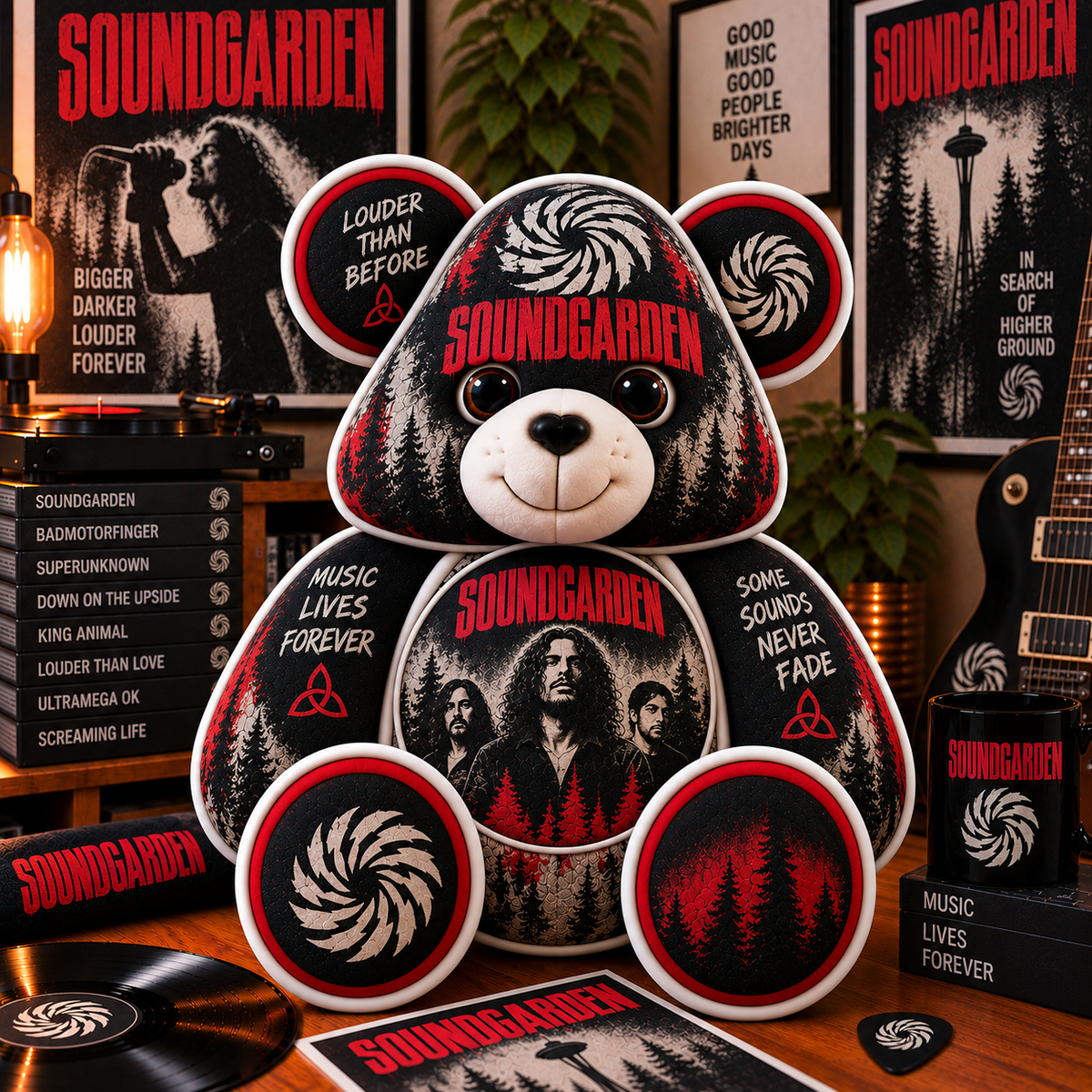 Soundgarden Custom Shaped Bear Pillow – Grunge Rock Music Inspired Gift for Fans