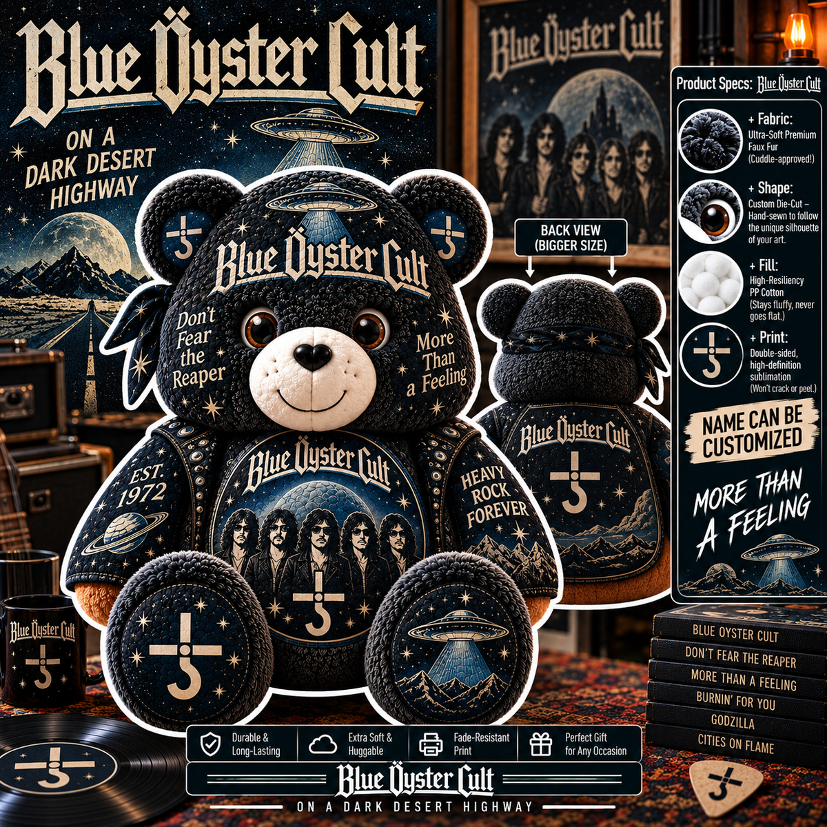 Blue Öyster Cult Custom Shaped Bear Pillow – Don’t Fear the Reaper Classic Rock Inspired Gift for Blue Öyster Cult Fans