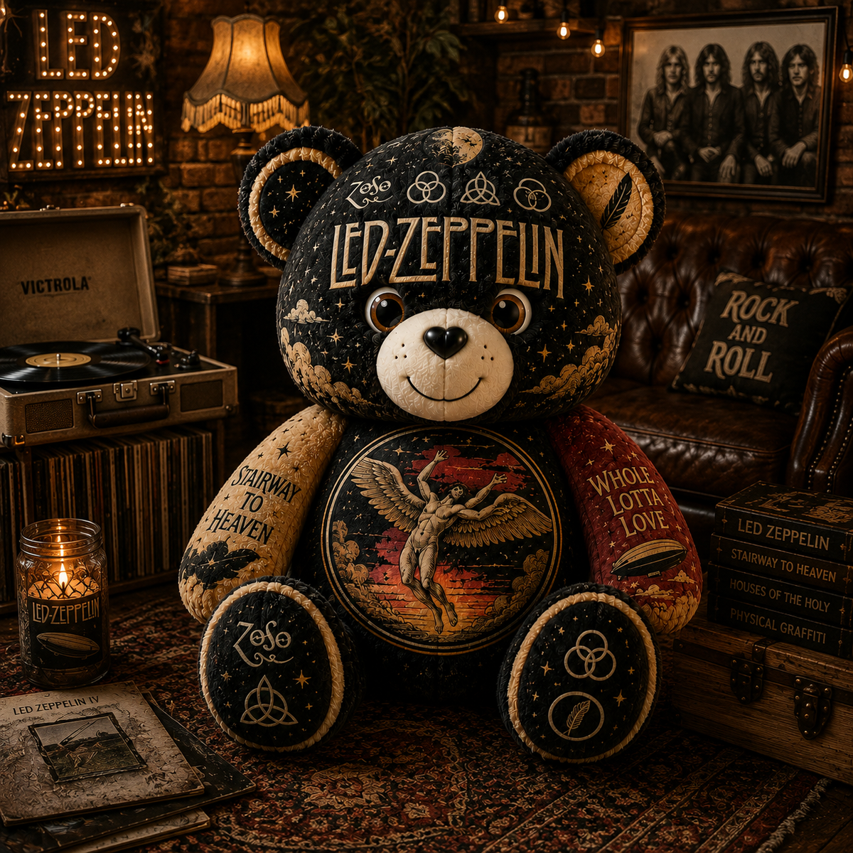 Led Zeppelin Bear Custom Shaped Pillow – Gift for Classic Music Lover
