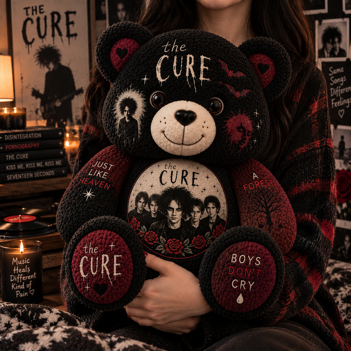 The Cure Bear Custom Shaped Pillow – Boys Don’t Cry Gothic Rock Music Fan Gift, Alternative Rock Lover Decor