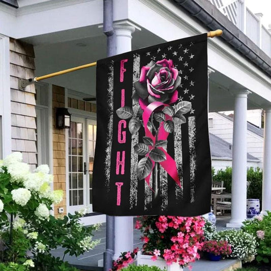 Pink Ribbon Rose Fight For - Breast Cancer Awareness House Flag