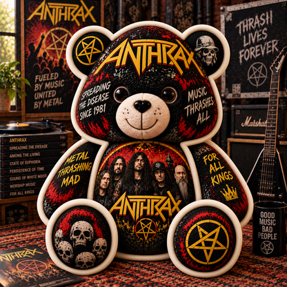 Anthrax Bear Custom Shaped Pillow – Thrash Metal Music Fan Gift