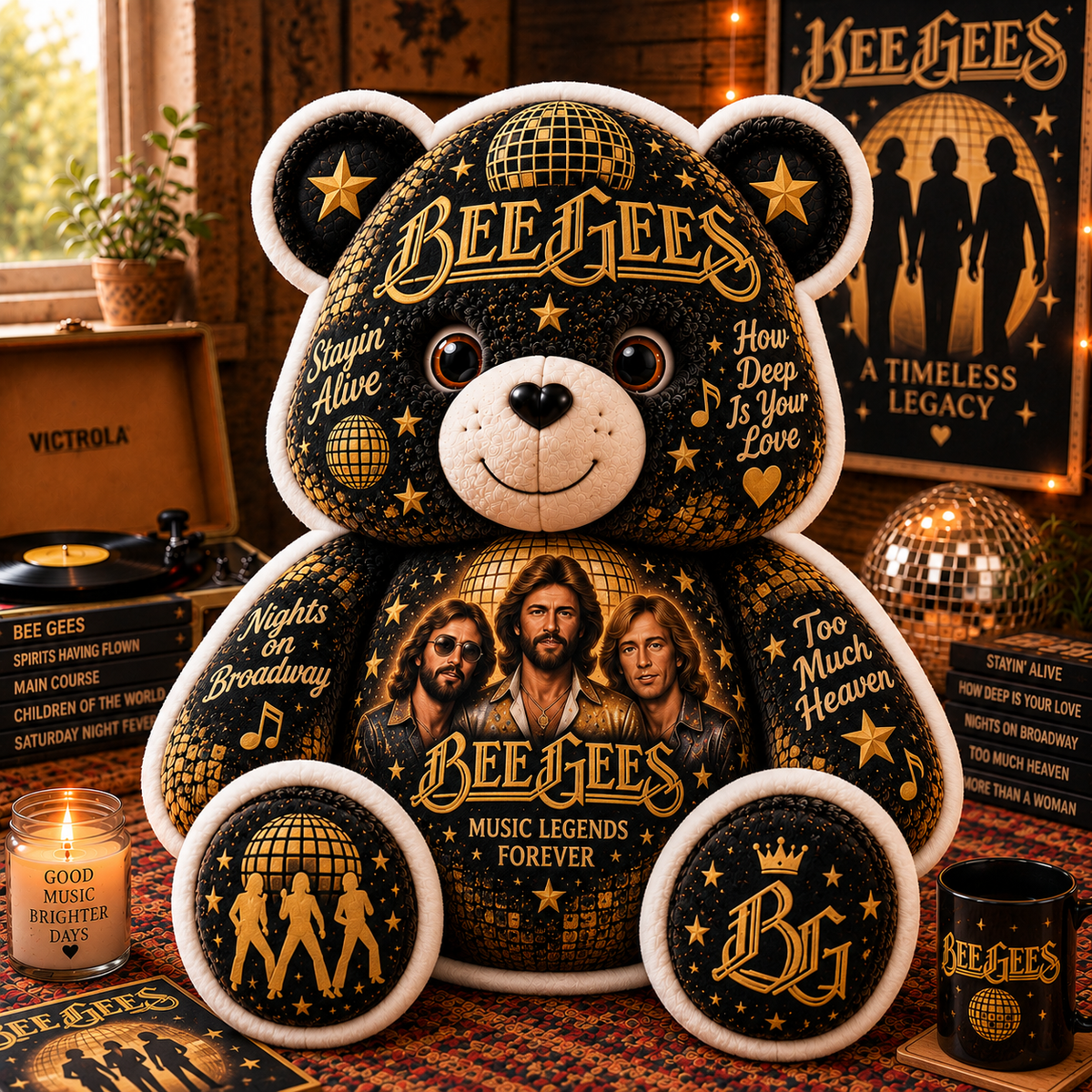 Bee Gees Bear Custom Shaped Pillow – Disco Music Fan Gift