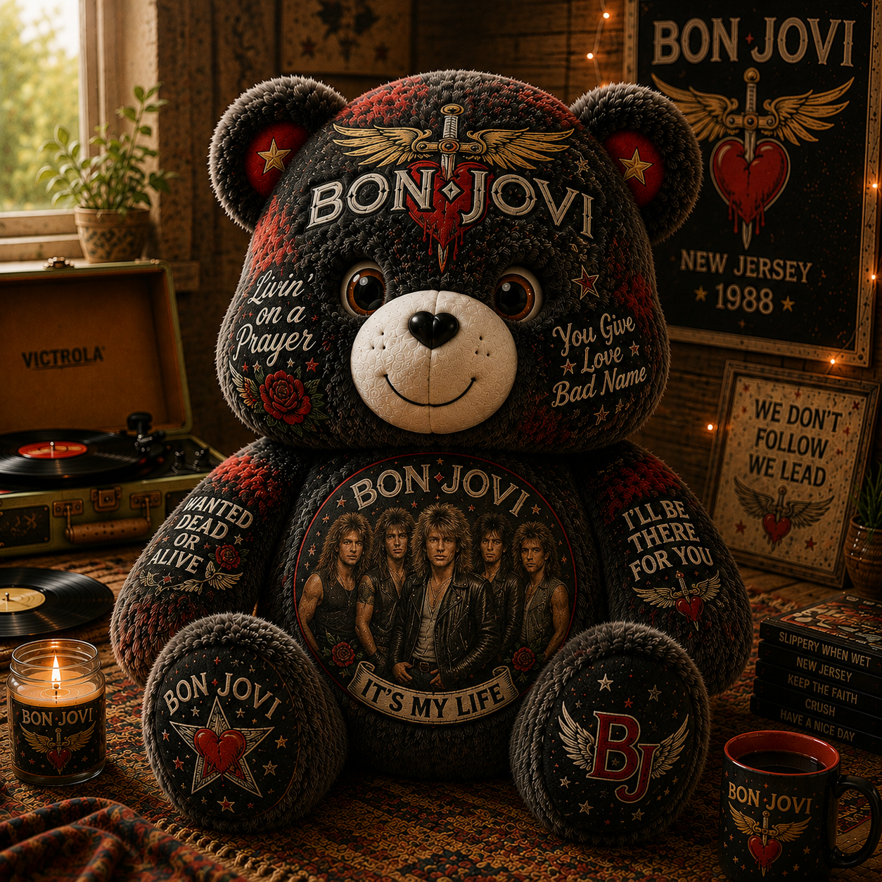 Bon Jovi Band Bear Custom Shaped Pillow – Rock Music Legend Gift