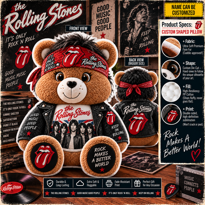 The Rolling Stones Custom Shaped Bear Pillow – Classic Rock Inspired Gift for Rolling Stones Fans