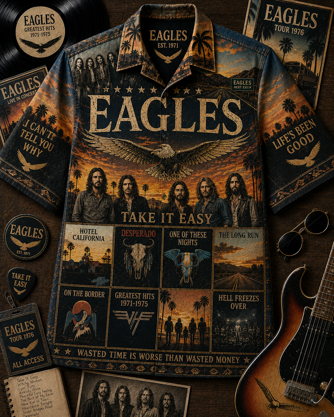 Eagles Hawaiian Shirt - Vintage Music Rock Fan Gift