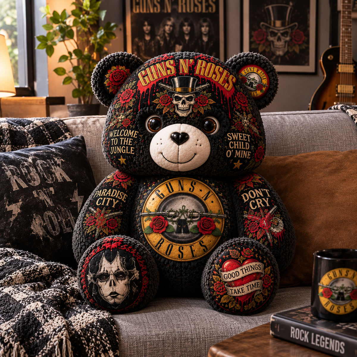 Guns N’ Roses Bear Custom Shaped Pillow – Appetite for Destruction Classic Rock Band Fan Gift