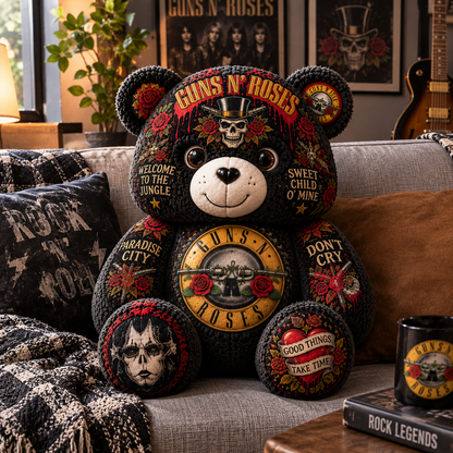 Guns N’ Roses Bear Custom Shaped Pillow – Appetite for Destruction Classic Rock Band Fan Gift