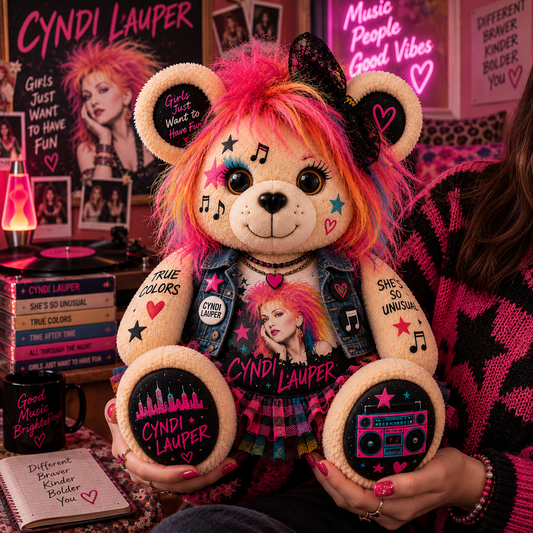 Cyndi Lauper Bear Custom Shaped Pillow – Girls Just Want to Have Fun Music Fan Gift, 80s Pop Collectible