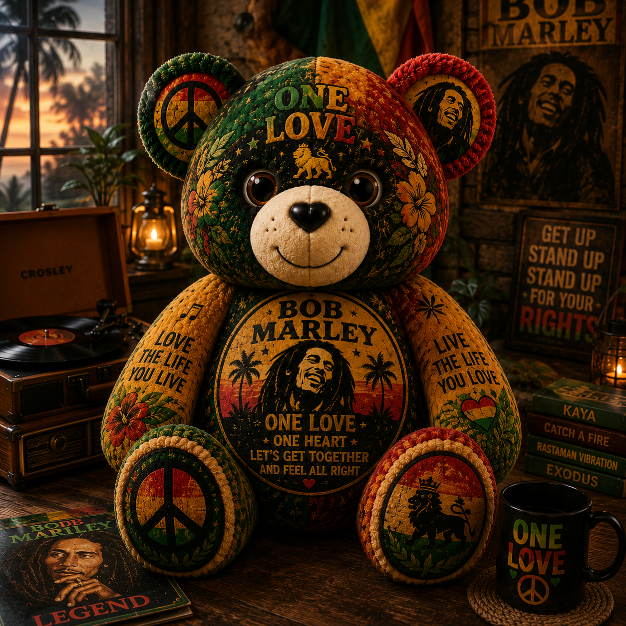 Bob Marley Bear Custom Shaped Pillow – Gift for Classic Music Lover