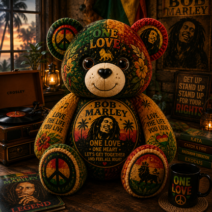 Bob Marley Bear Custom Shaped Pillow – Gift for Classic Music Lover