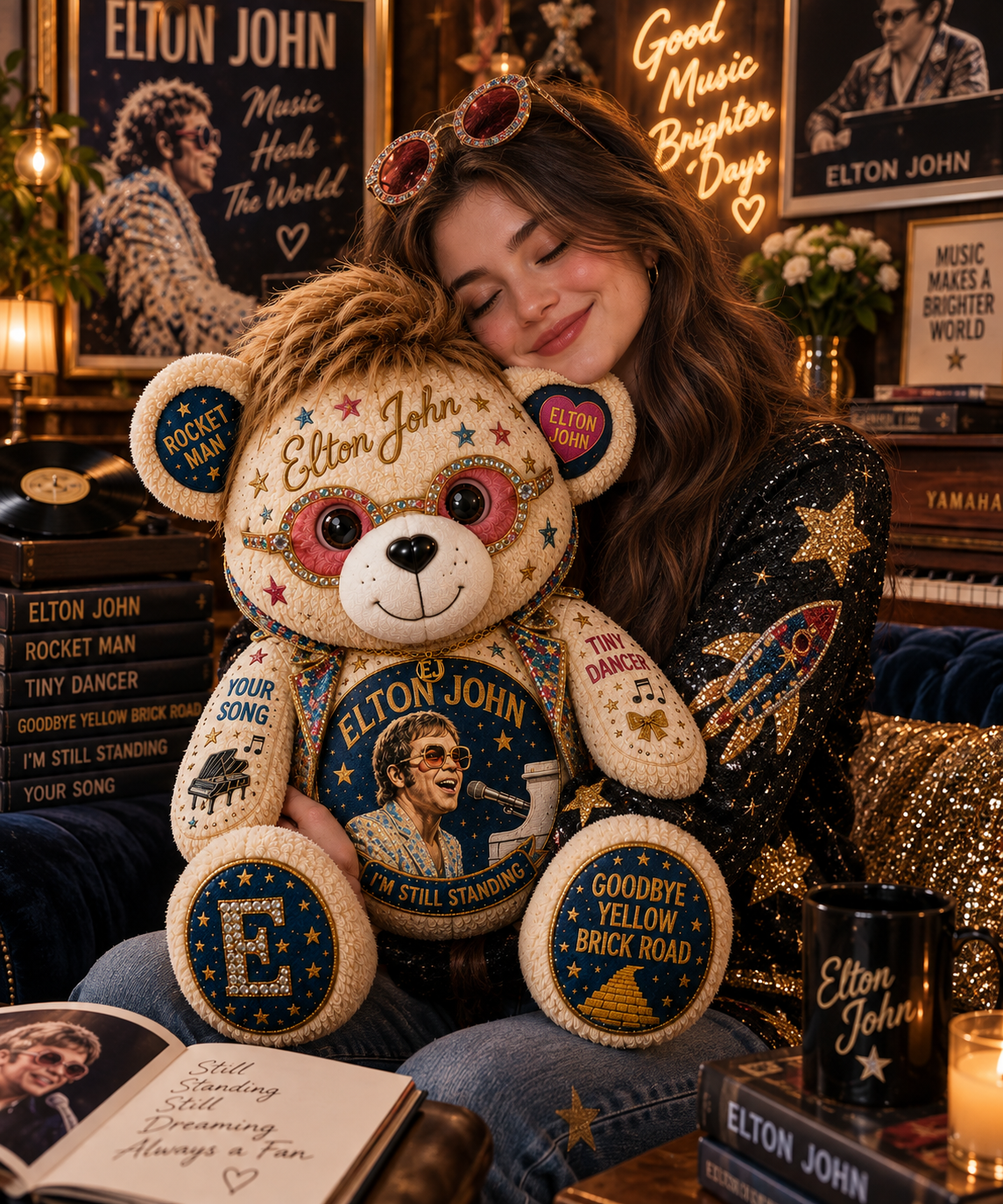 Elton John Bear Custom Shaped Pillow – Pop Rock Music Legend Gift
