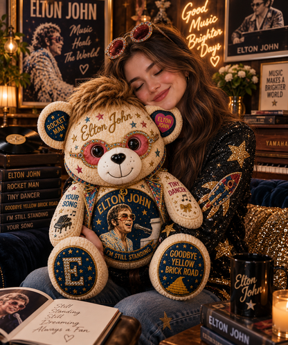 Elton John Bear Custom Shaped Pillow – Pop Rock Music Legend Gift