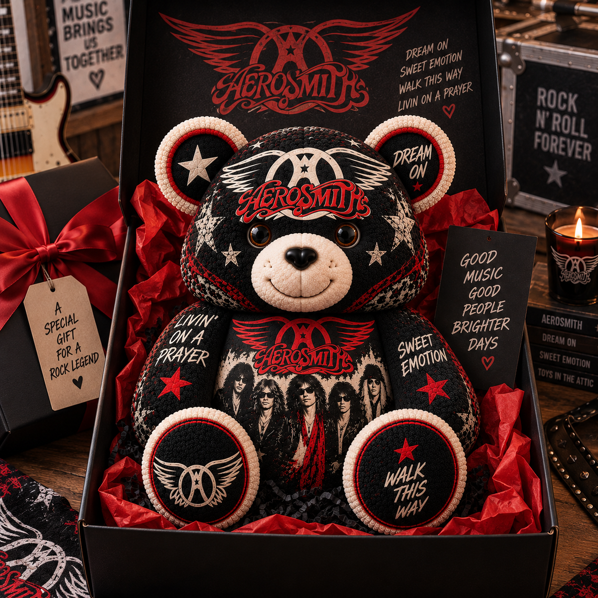 Aerosmith Custom Shaped Bear Pillow – Classic Rock Music Inspired Gift for Fans