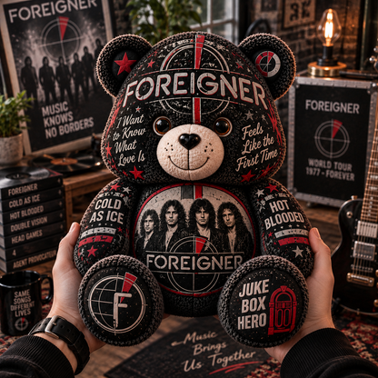 Foreigner Bear Custom Shaped Pillow – Classic Rock Music Fan Gift