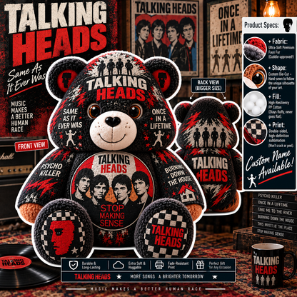 Talking Heads Custom Shaped Bear Pillow – New Wave & Art Rock Music Inspired Gift for Talking Heads Fans