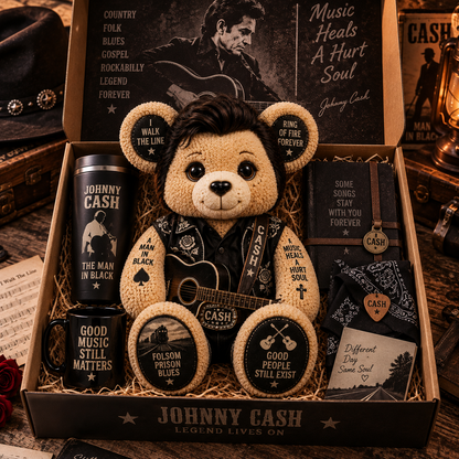Johnny Cash Bear Custom Shaped Pillow – King of Country, Pure Country Music Fan Gift