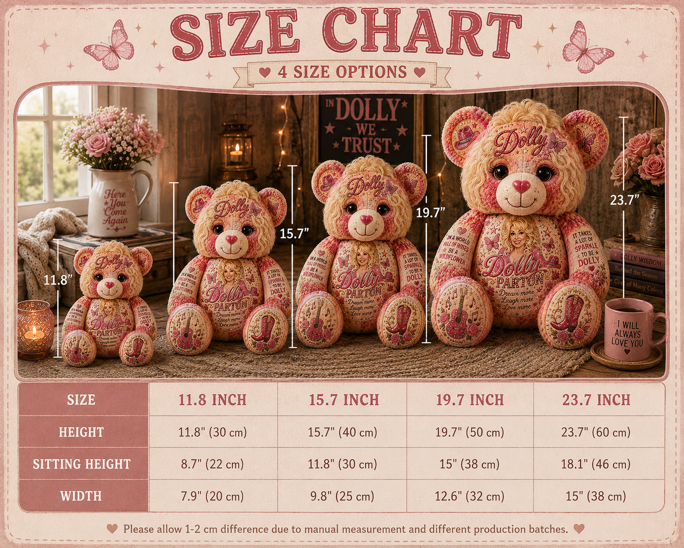 Dolly Parton Bear Pillow, Country Music Lover Gift, Dolly Inspired Teddy Bear, Gift for Women, Mom & Grandma