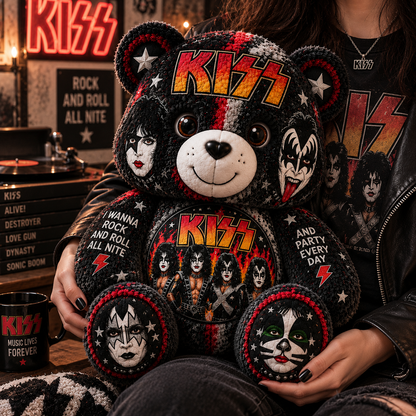 KISS Bear Custom Shaped Pillow – Rock and Roll Band Fan Gift, Classic Rock Music Decor