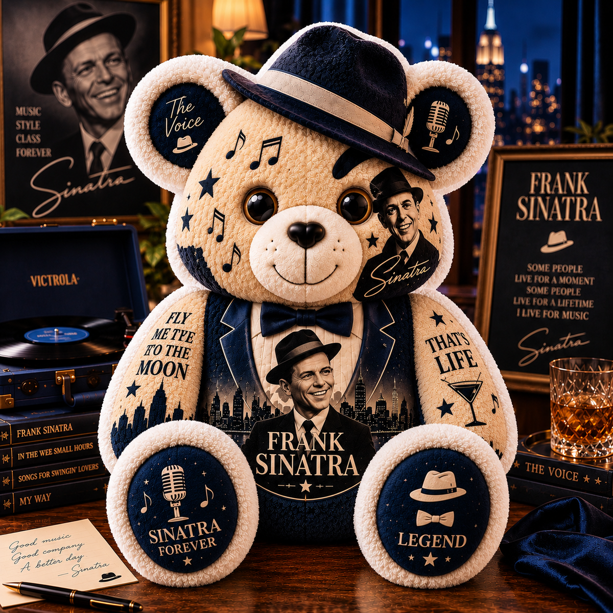 Frank Sinatra Bear Custom Shaped Pillow – The Voice Music Legend Fan Gift