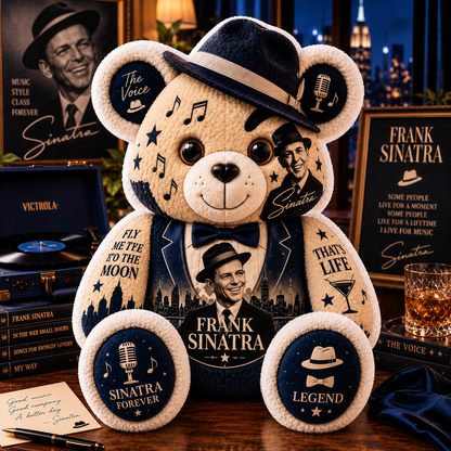 Frank Sinatra Bear Custom Shaped Pillow – The Voice Music Legend Fan Gift