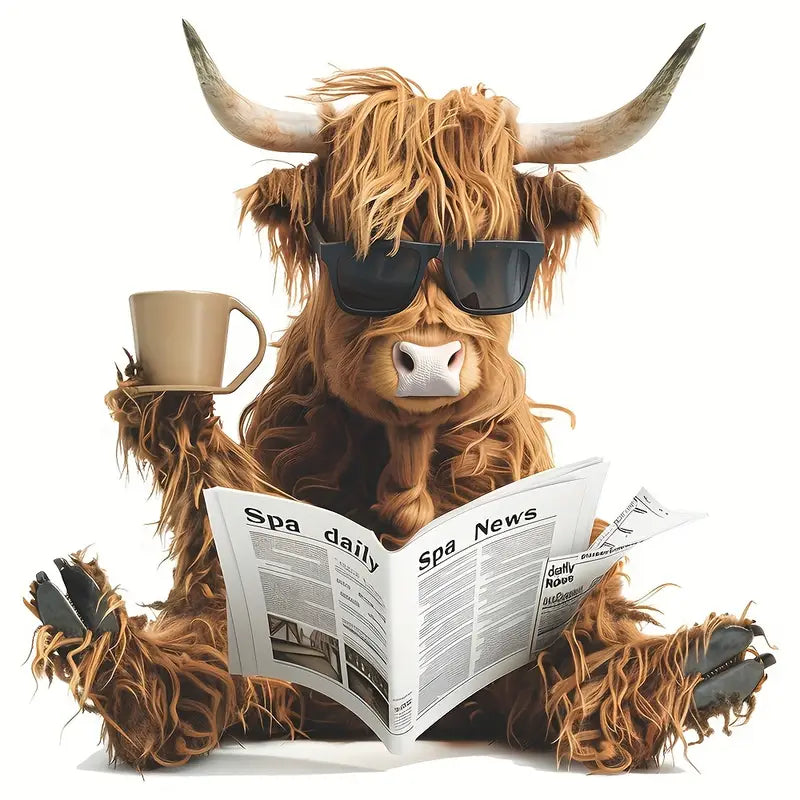 Cow Watching Newspaper Sticker