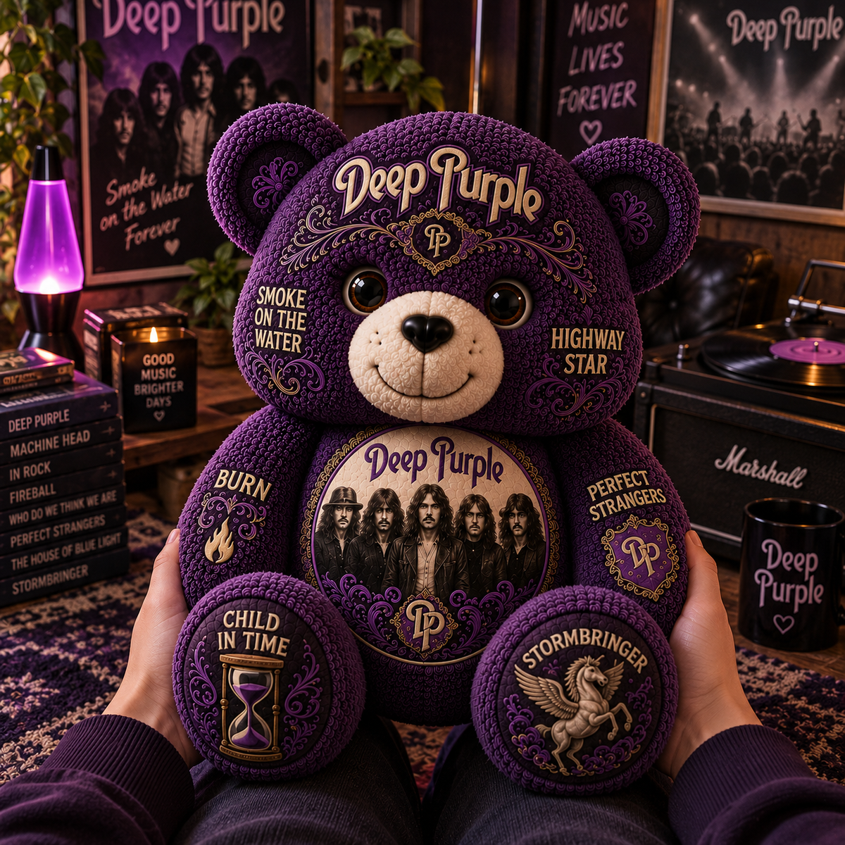 Deep Purple Bear Custom Shaped Pillow – Classic Rock Music Fan Gift