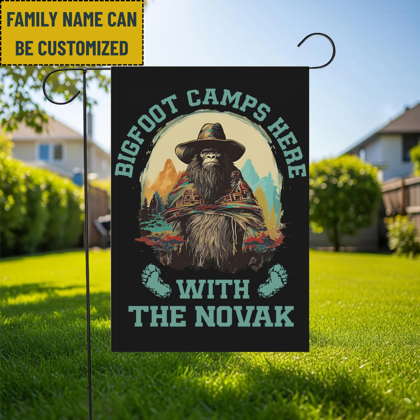El Squatcho Bigfoot Camps Here - Personalized El Squatcho Bigfoot Garden Flag, House Flag