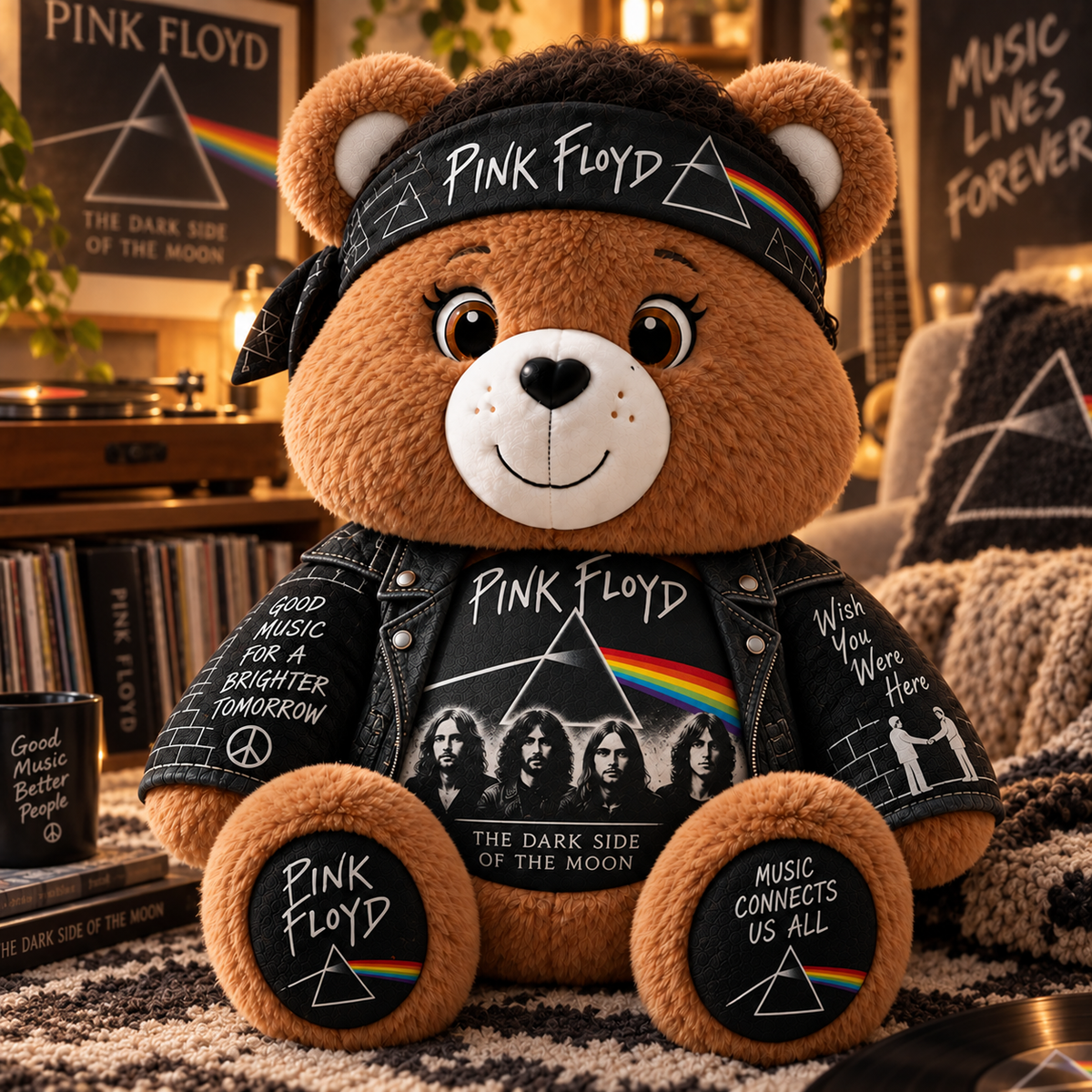 Pink Floyd Custom Shaped Bear Pillow – Classic Rock Music Inspired Gift for Fans