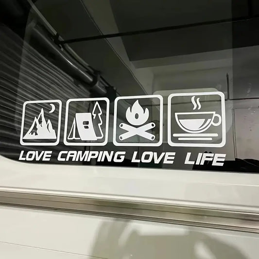 Love Camping Love Life Sticker White