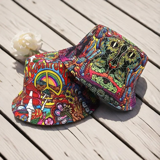 Double-Sided Retro Punk Hippie Bucket Hat