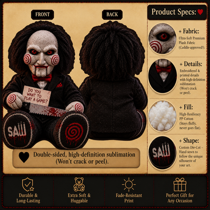 Jigsaw Billy Puppet Horror Custom Shape Pillow – Creepy Halloween Collector Gift