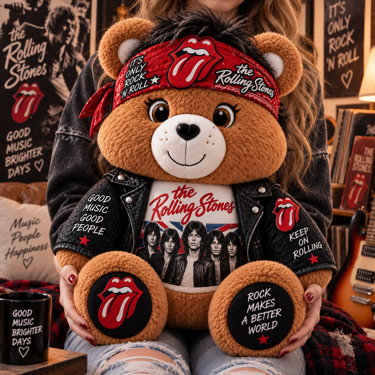 The Rolling Stones Custom Shaped Bear Pillow – Classic Rock Inspired Gift for Rolling Stones Fans