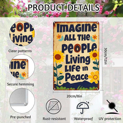Imagine All The People Living Life in Peace Vintage-  Hippie Metal Sign