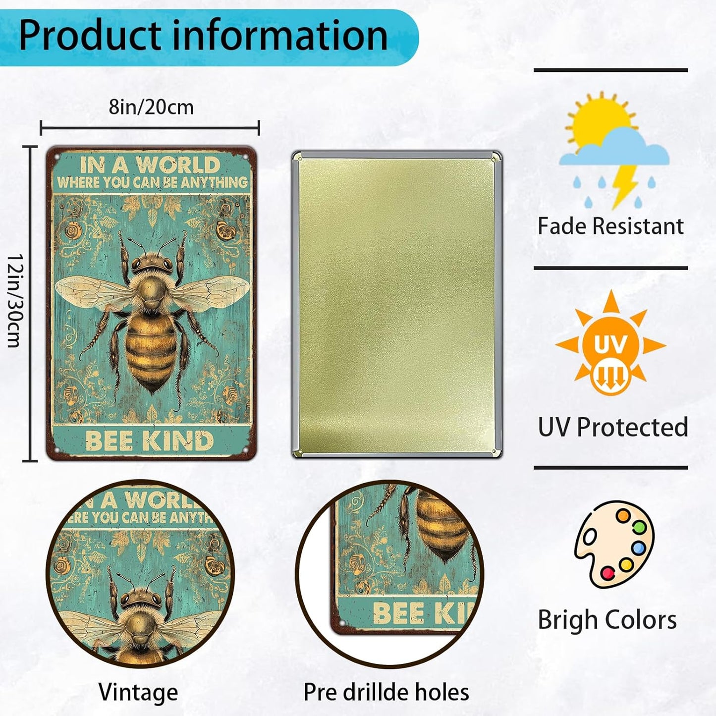 In A World Where You Can Be Anything Bee Kind Retro Hippie Metal Sign