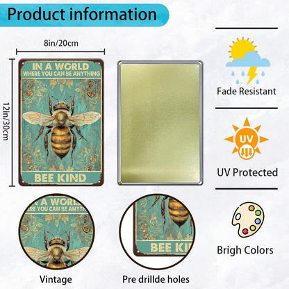 In A World Where You Can Be Anything Bee Kind Retro Hippie Metal Sign