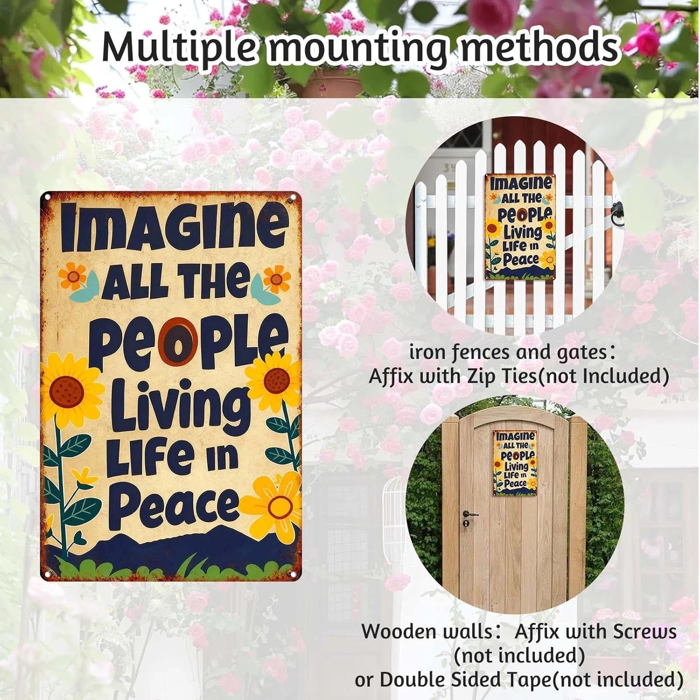 Imagine All The People Living Life in Peace Vintage-  Hippie Metal Sign
