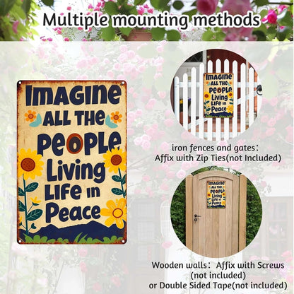 Imagine All The People Living Life in Peace Vintage-  Hippie Metal Sign