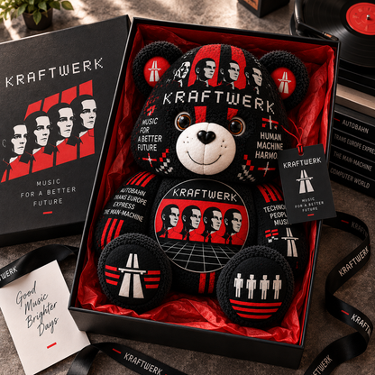 Kraftwerk Custom Shaped Bear Pillow – Electronic Music & Synth-Pop Inspired Gift for Kraftwerk Fans