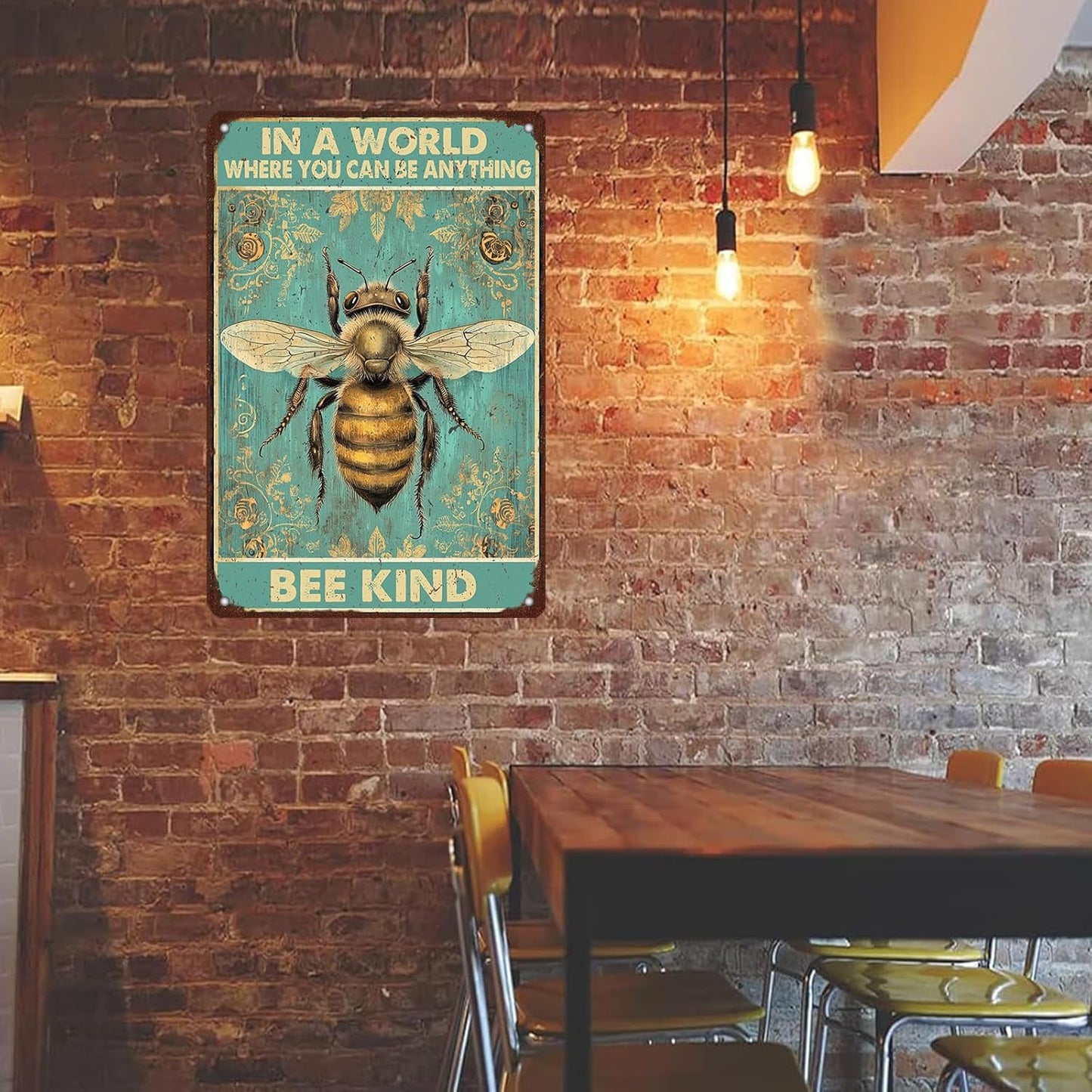 In A World Where You Can Be Anything Bee Kind Retro Hippie Metal Sign